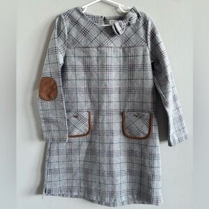 Hope & Henry Girls Quilted Ponte Riding Dress Gray Plaid Faux Suede size 8